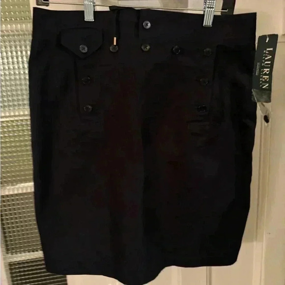Lauren Ralph Lauren navy sailor button front skirt with lace up back. Size 8 NWT - Picture 1 of 13
